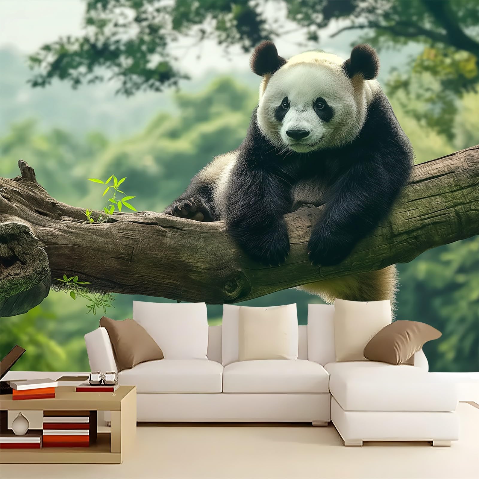 Tapeta 300 x 210 cm, tapeta z włókniny, duża panda w dżungli, wodoszczelna, folia ochronna na ścianę, do sypialni, salonu, folia meblowa, tapeta ścienna, fototapeta zielona, w zestawie poradnik do