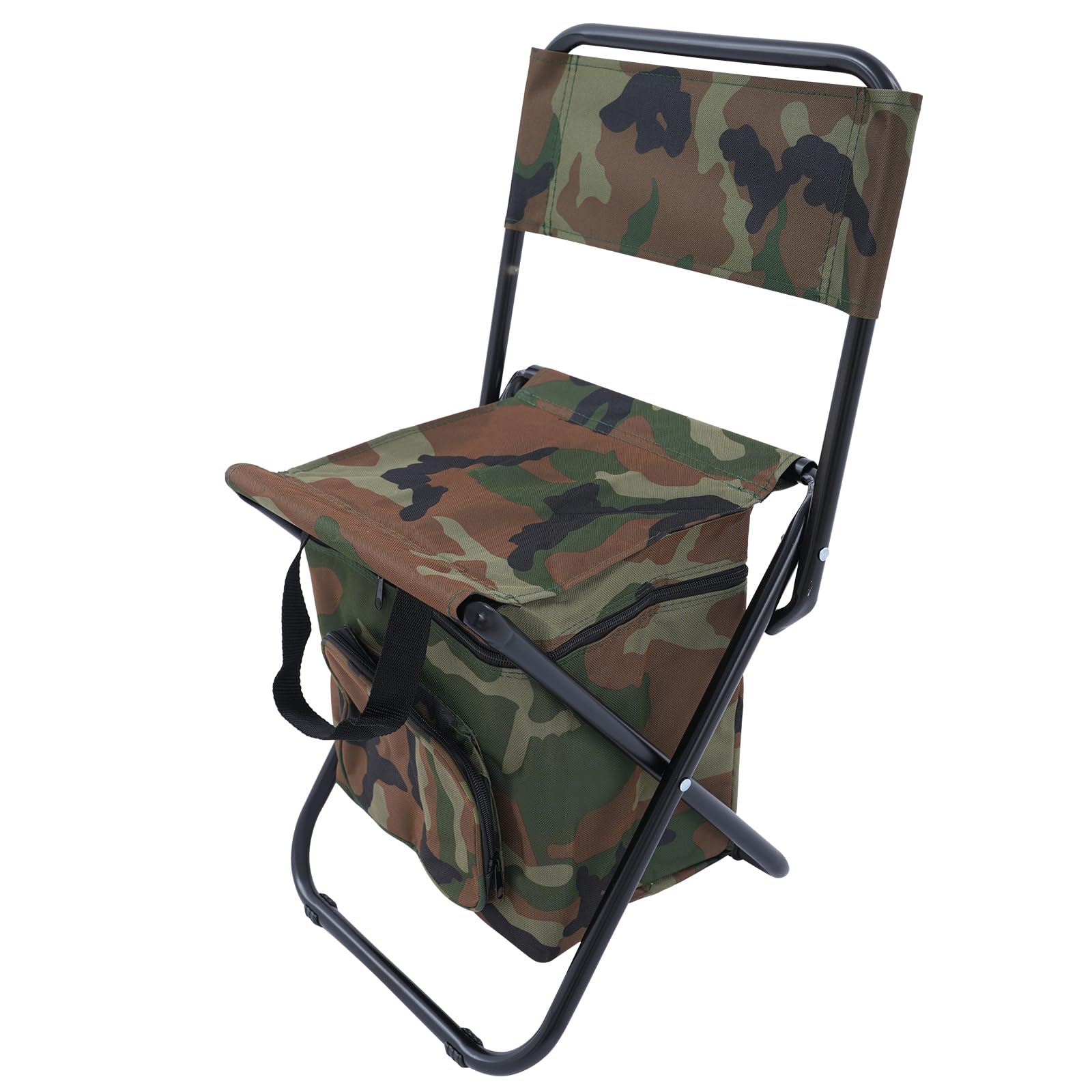 Vielrosse Camping Stool Folding Chair with Backrest & 10L Insulated Bag, Portable Collapsible Seat Small Chair Load Capacity 100kg for Camping Hiking Fishing 35 * 28 * 60cm (Camouflage)
