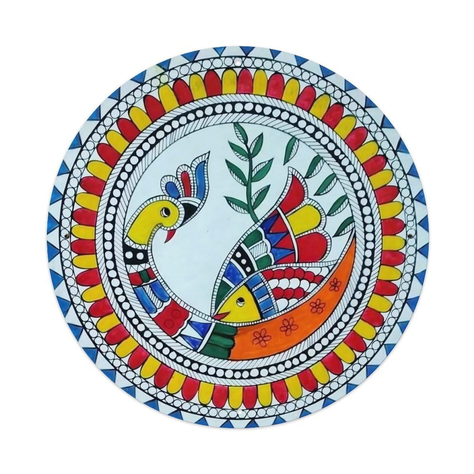 Colorful Birds And Leaves Pattern Round Metal Tin Sign Vintage Wall Decor, Bar Garage Cafe Kitchen Home Wall Art Poster 8x8inches