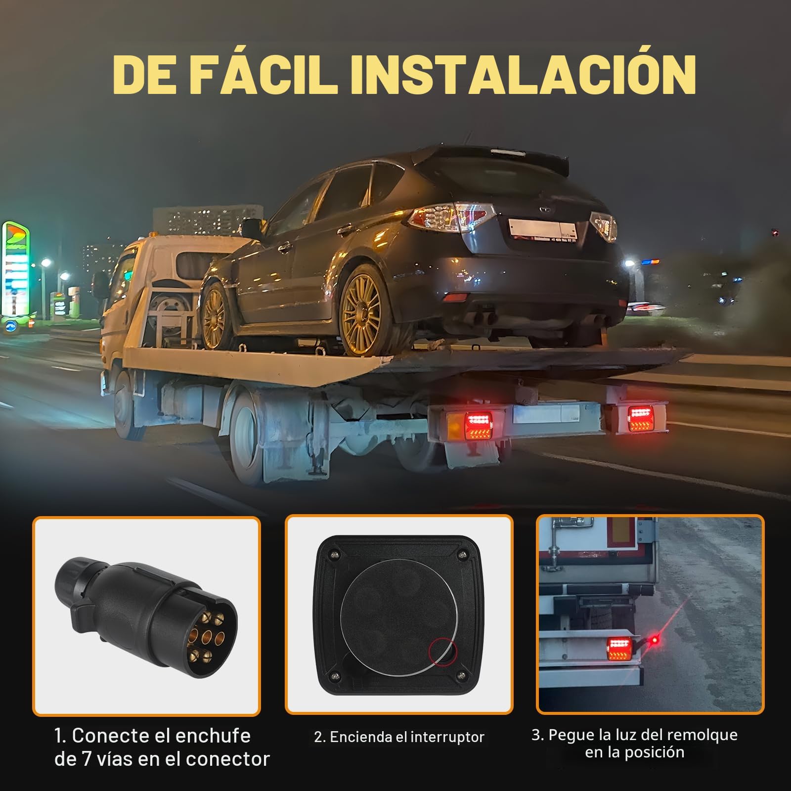AOHEWEI Luces traseras inalámbricas para remolque LED Luces traseras magnéticas para camión Sin cable 12V Aprobado por ECE con enchufe de 7 pines para remolque, caravana o camión