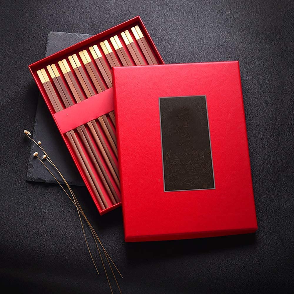Baguettes Baguettes Réutilisables Baguettes Réutilisables Coffret Cadeau, Baguettes Chinoises en Bois Naturel avec Tête en Laiton Vaisselle De Cuisine Boîte Faite À La Main Passe A(5)