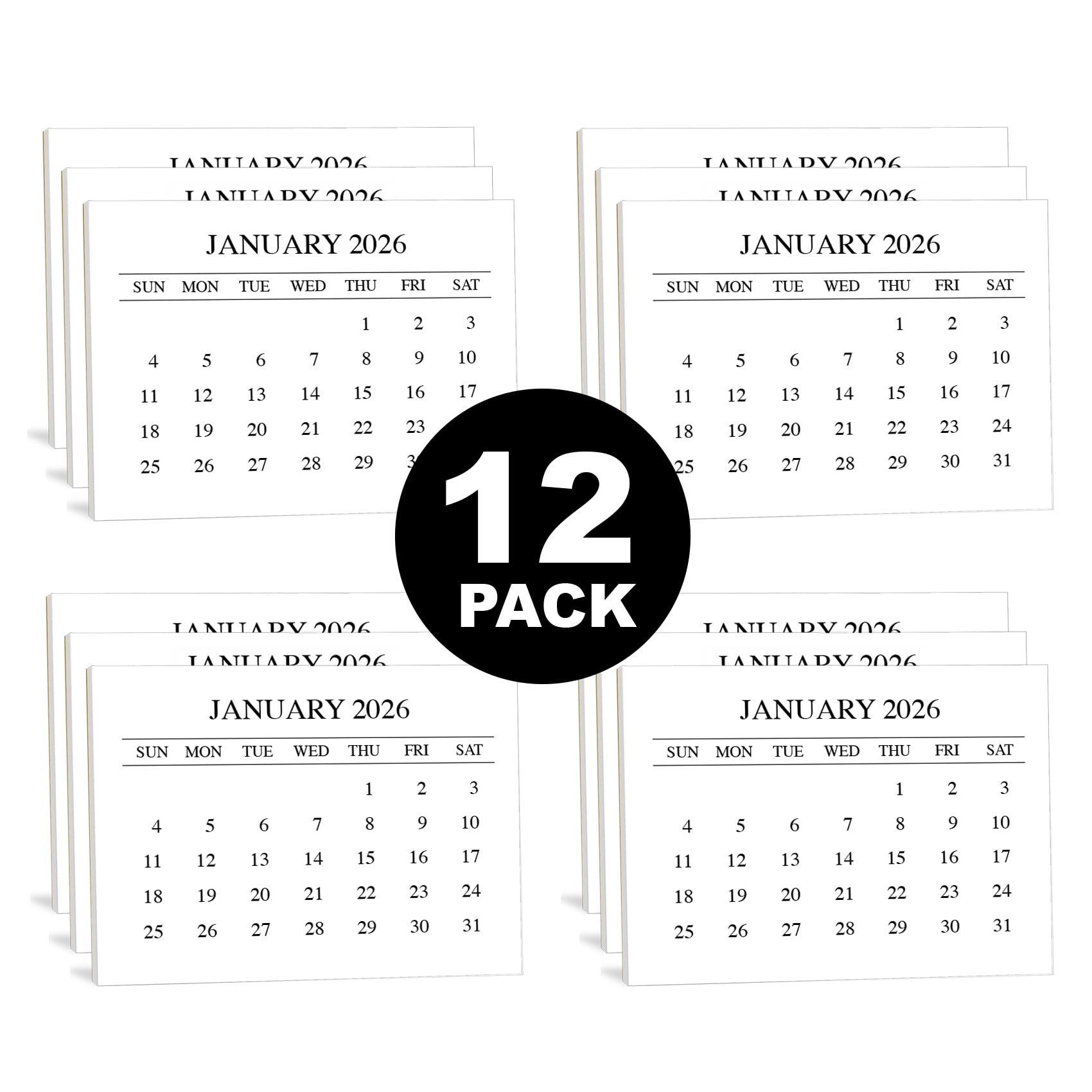 2026 Scrapbook Calendar Minis (12-Pack), Tear off Refill Pads for Scrapbooking, Crafts, Manual Projects, 2.25 x 3 Inches for Friends and Family (Black)