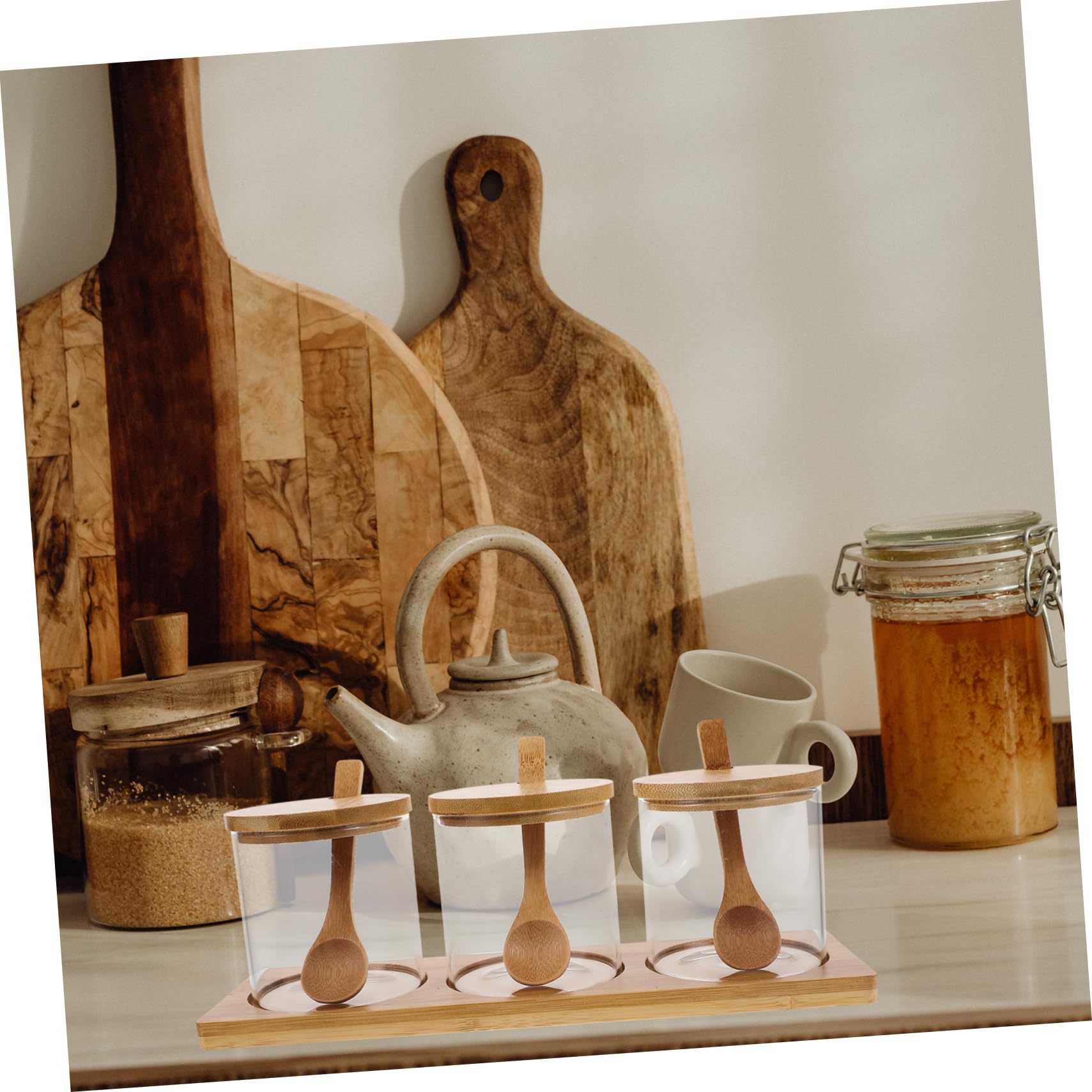 Cabilock 1 Set Kitchen Seasoning Jar Glass Spice Containers with Wide Mouth Opening Easy to Clean Multi Function Condiment Storage Pots for Salt Sugar Pepper