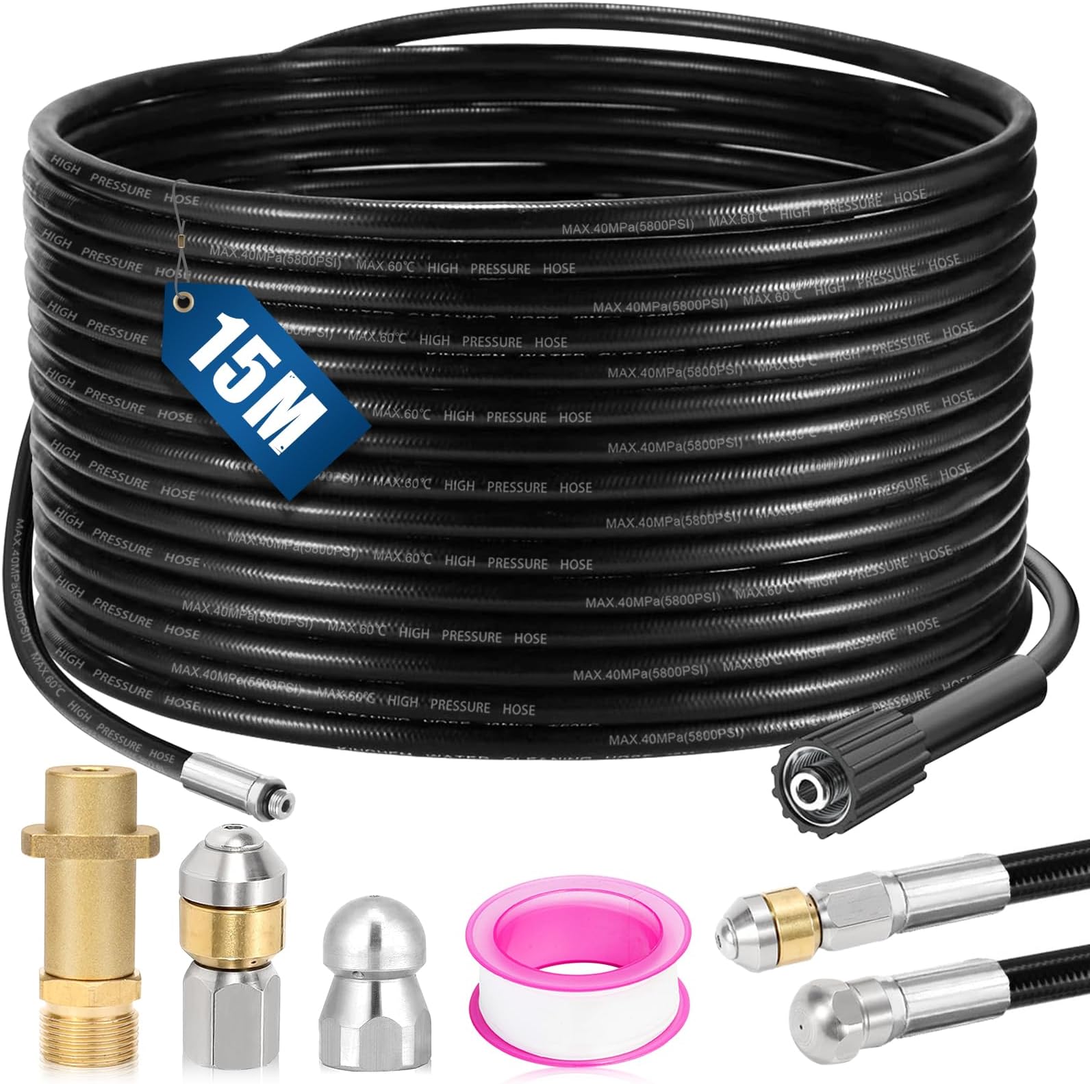 Furet Haute Pression 15m, 200 Bar – Compatible Kärcher, Parkside, Lavor, Bosch Professional