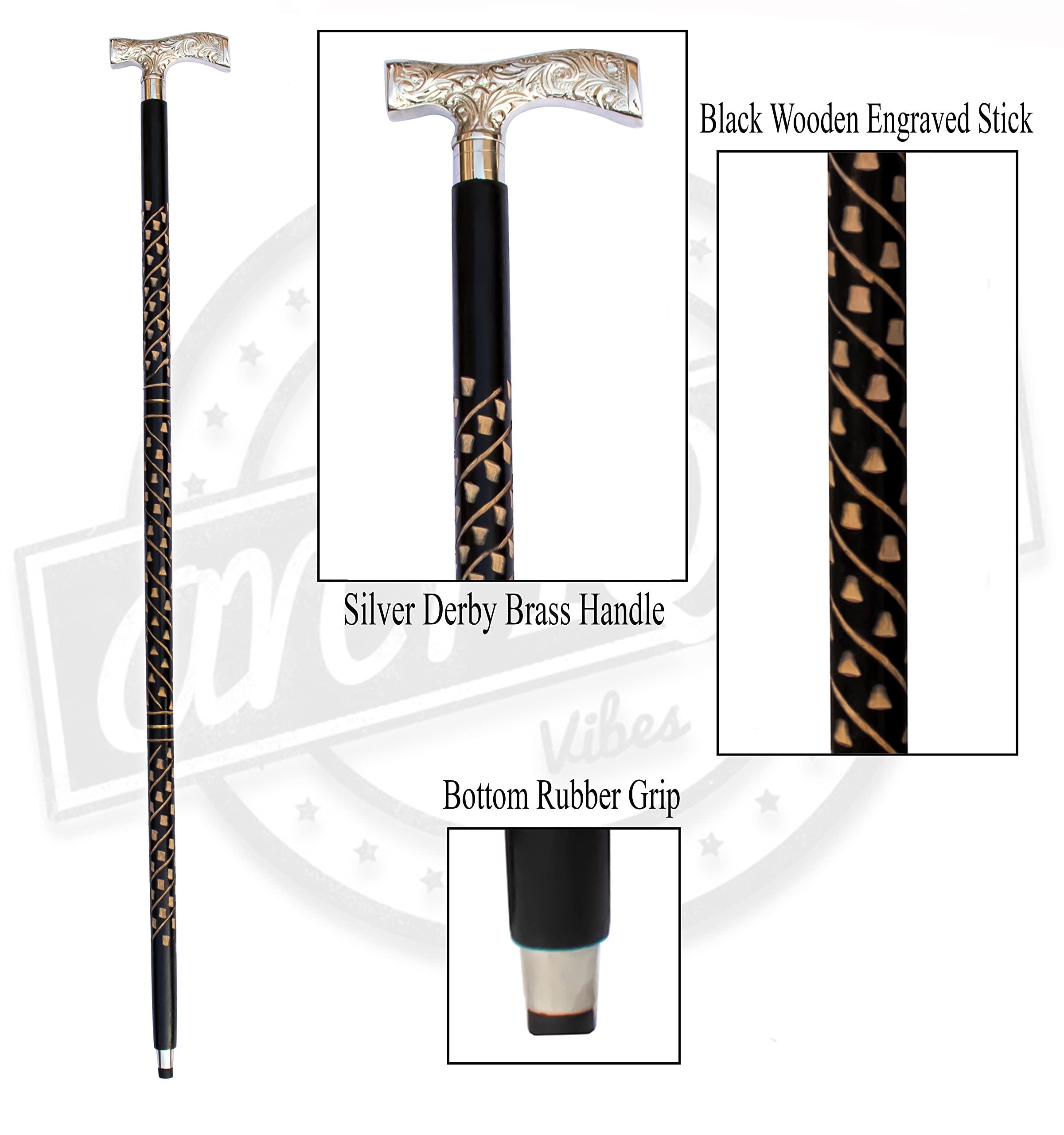Antique Brass Walking Cane Stick with Unique Rabbit Head Handle Vintage Brown Wooden Cane Gifts For Women Men (Silver-Alexander) - Image 3