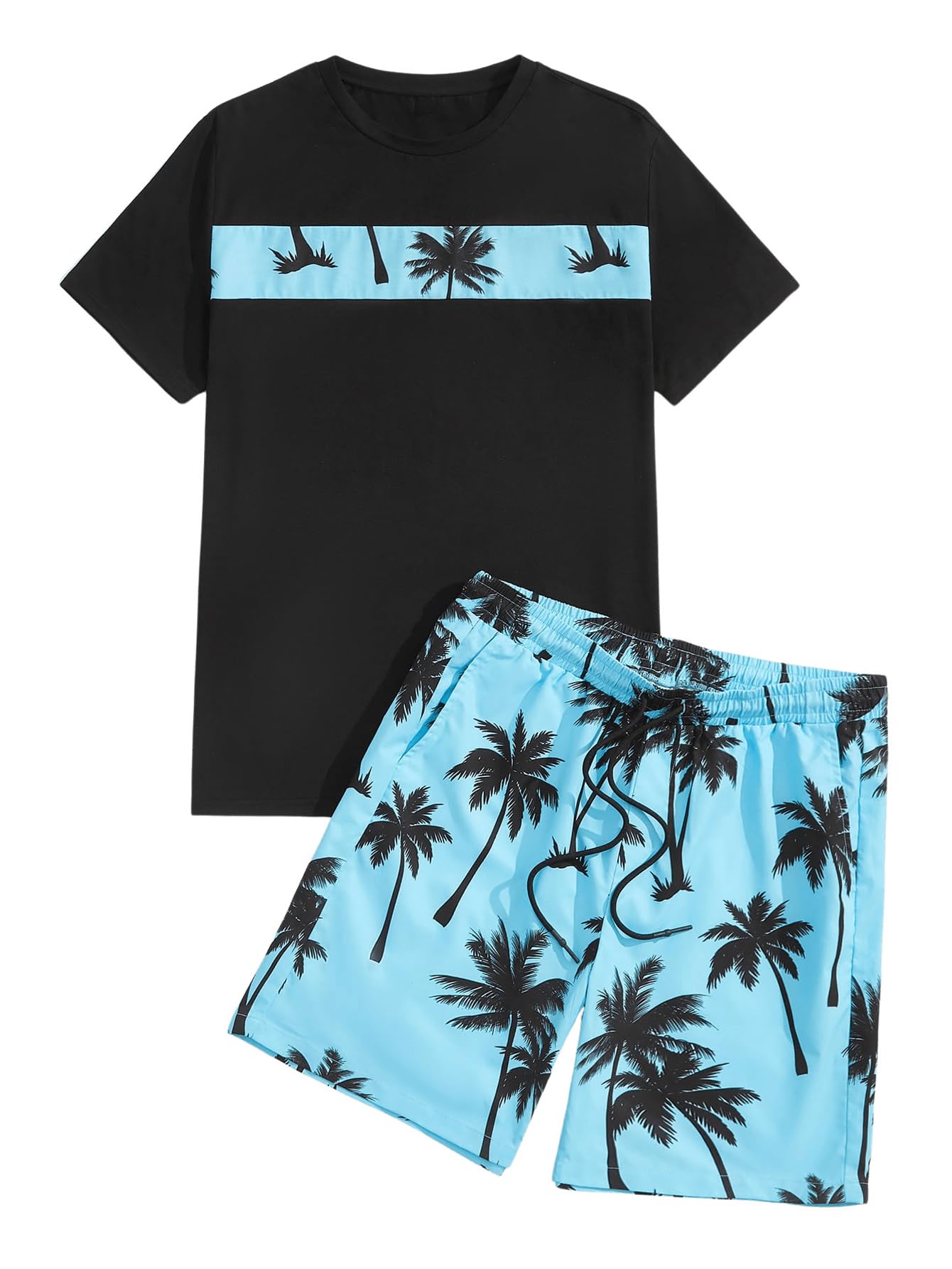 Floerns Men's Graphic Print T Shirt Drawstring Waist Shorts Set 2 Piece Outfit