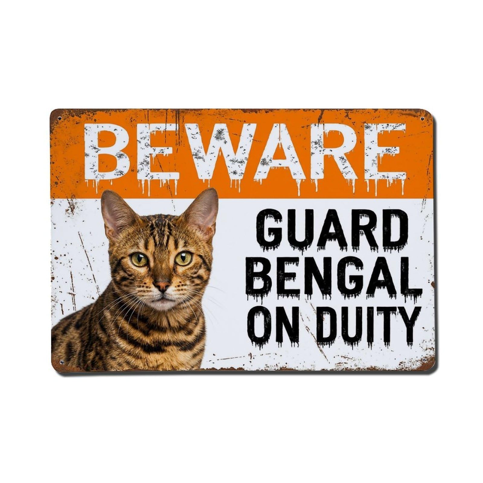 Vintage Funny Bengal Guard Beware of Cat Stairway Metal Tin Sign Plaque Wall Decor for Cafe, Club Bar, Office, Garden Metal Poster 8x12Inch