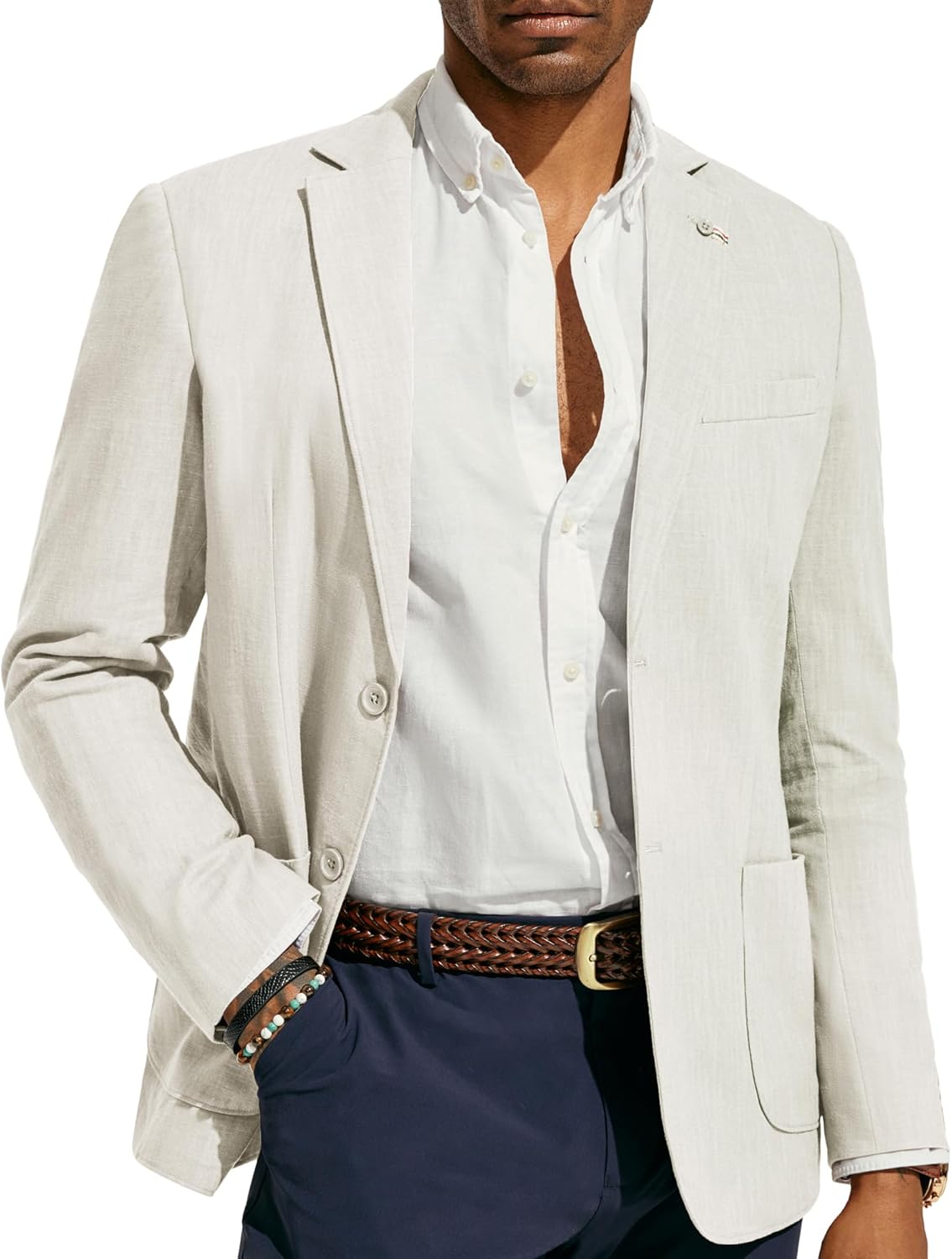 PJ PAUL JONES Mens Blazer Casual Cotton-Linen Sport Coat Lightweight 2 Button Unlined Suit Jackets