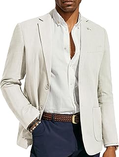 Mens Blazer Casual Cotton-Linen Sport Coat Lightweight 2 Button Unlined ...