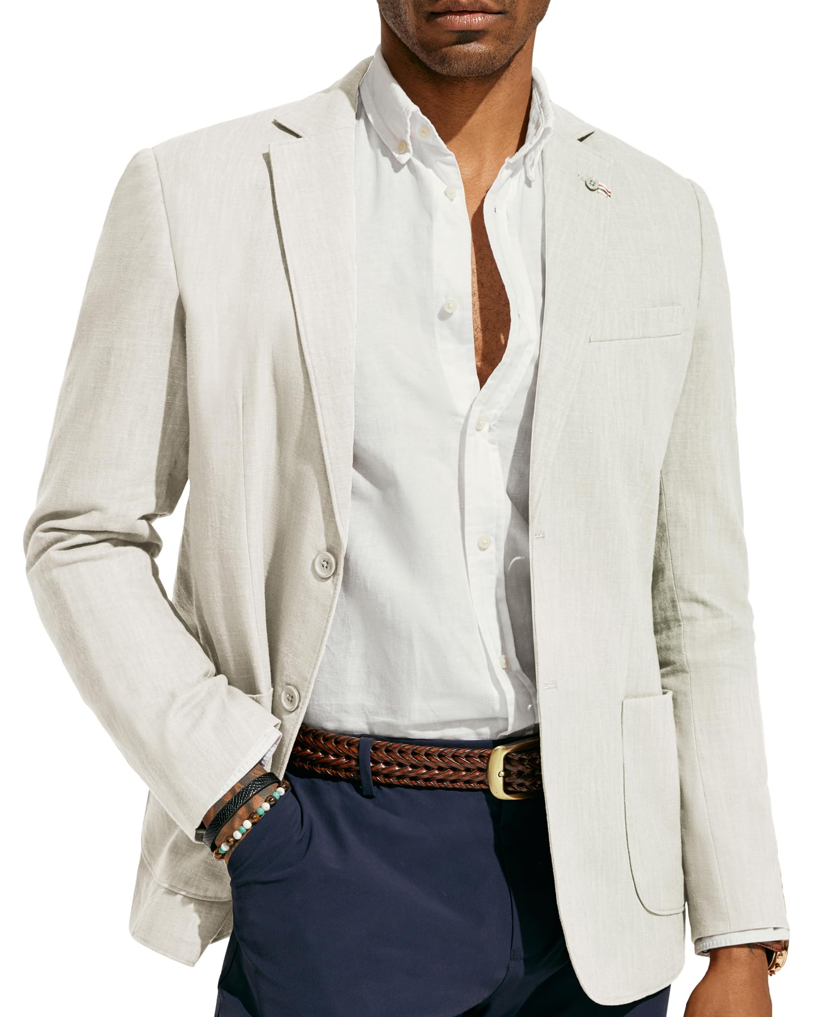 PJ PAUL JONES Giacca sportiva da uomo, casual, in cotone e lino, leggera, con 2 bottoni, sfoderata, bianco, XL