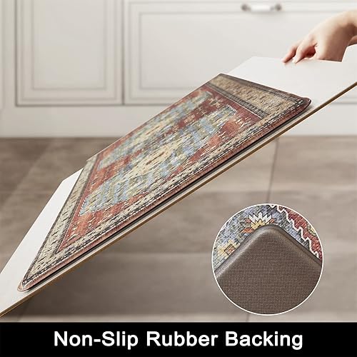 Miniatura 8 de Estmy Juego de 2 tapetes de cocina estilo bohemio persa antifatiga para piso, 17.3 x 29.5 pulgadas + 17.3 x 47.2 pulgadas, cómodo, acolchado,