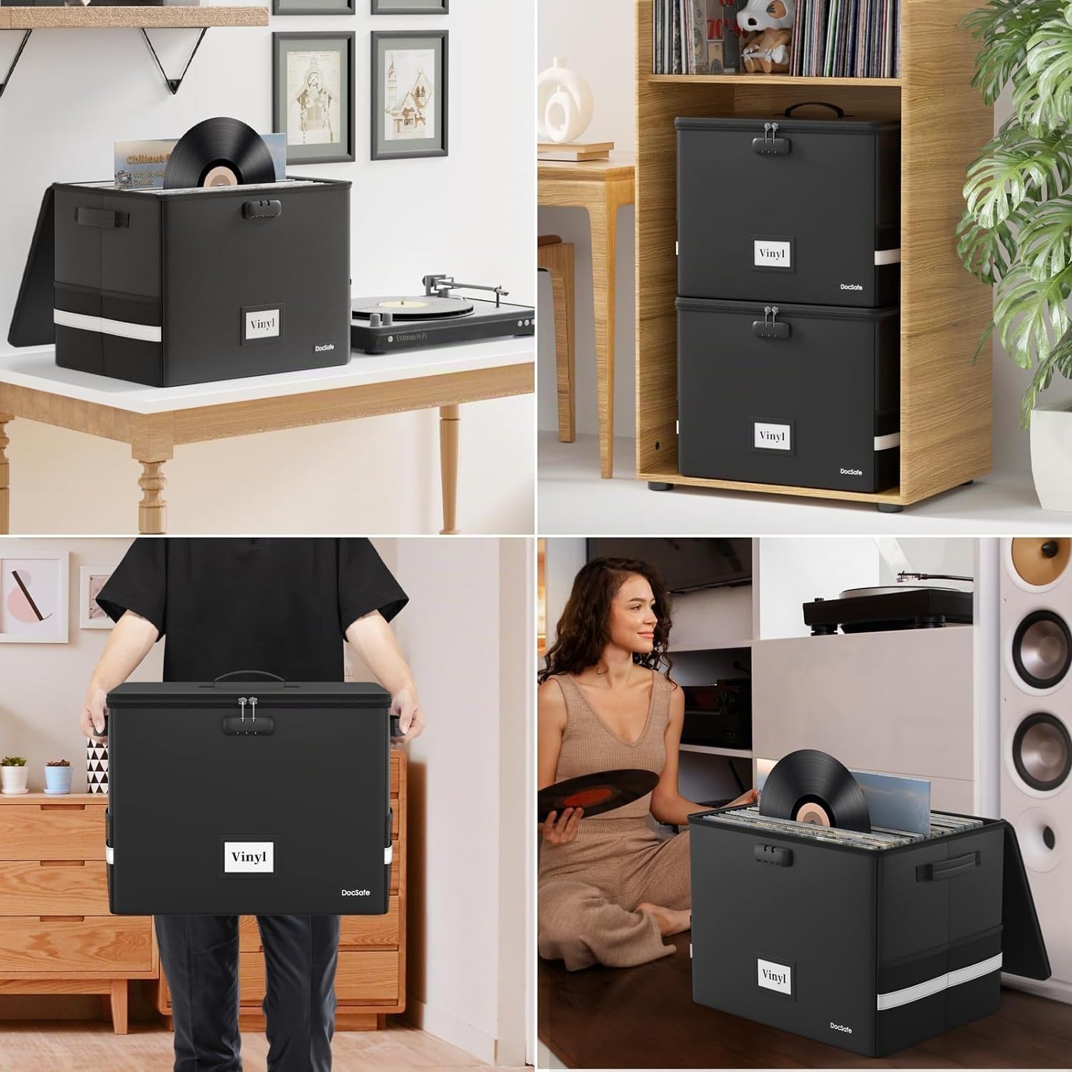 Caja de almacenamiento de disco de vinilo ignífuga e impermeable con cerradura, para discos de 12 pulgadas con capacidad para hasta 150 unidades individuales