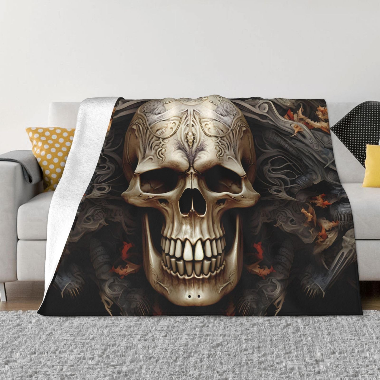 FodPand Skulls Fleece Blanket 50"x40" Lightweight Warm Throw Blanket for Bed Couch Cozy Air Conditioning Quilt All Seasons Decorative Fuzzy Blankets Gifts for Women Men