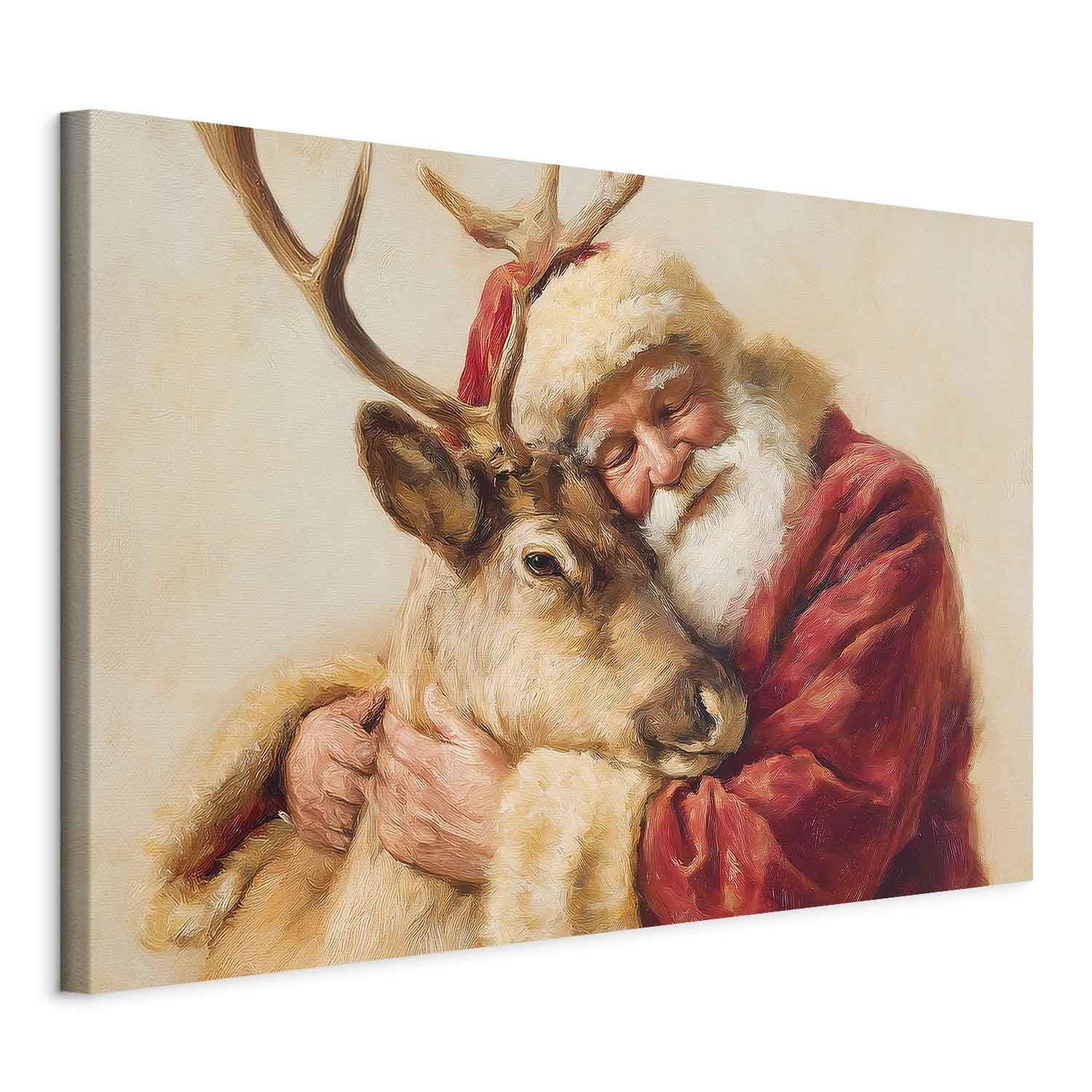Decomonkey #06 Nicholas With Reindeer Canvas Print Nicholas With Reindeer 23.6" X 15.7" / 60 X 40 Cm 1-Piece Canvas Prints Picture On Canvas Wall Art Art Print Decoration Living Room Gift Reindeer Christmas