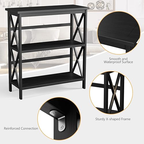 Miniatura 7 de Estantería de 3 niveles, estantería Etagere de madera con estantes abiertos, estante de exhibición moderno, estantería pequeña para espacios