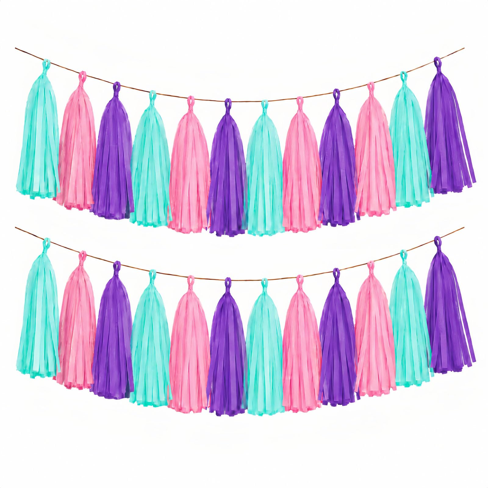 Guirlande 15 pompons papier de soie menthe rose violet pastel