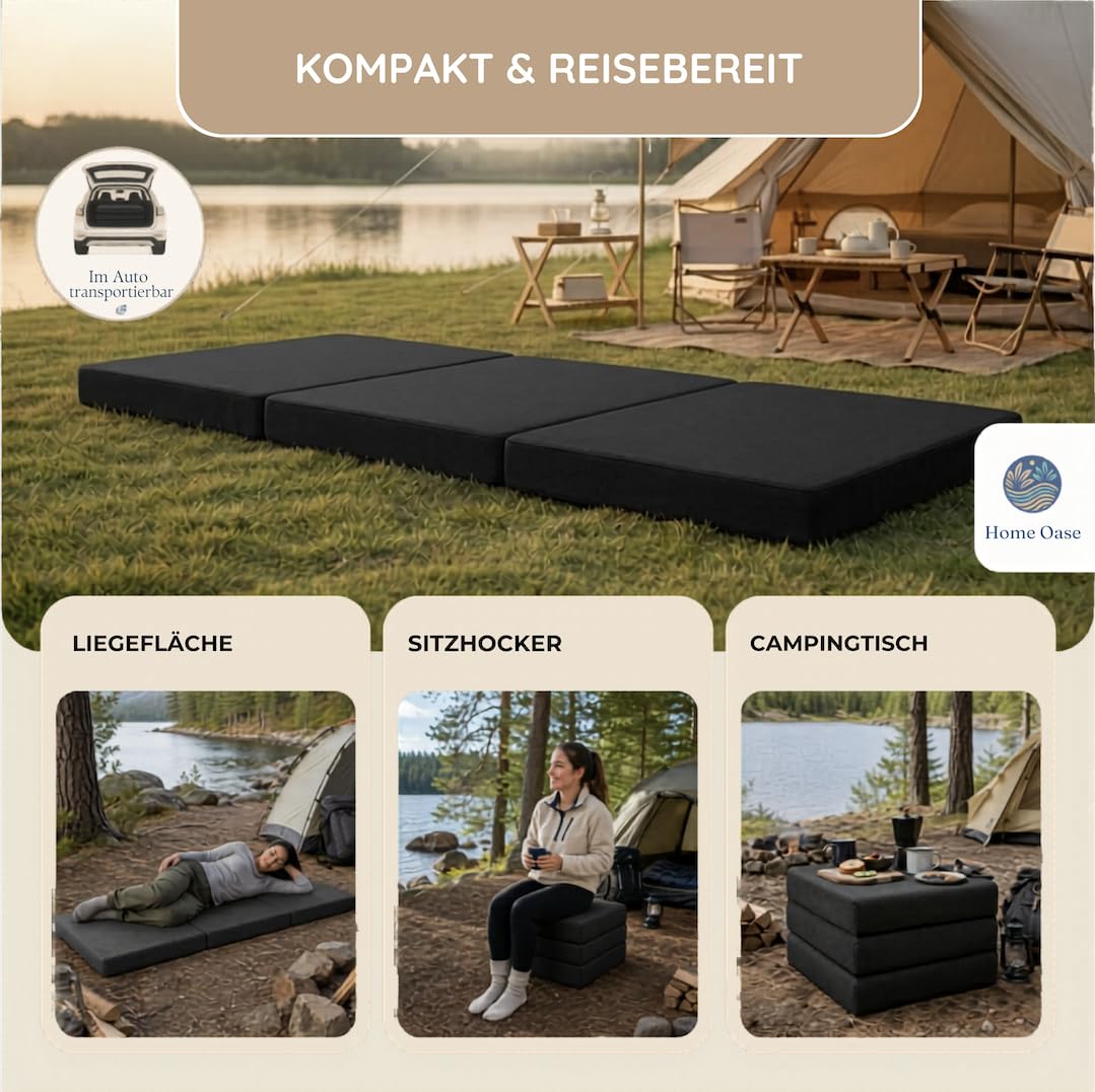 Klappbare Matratze | 190x60x7 cm | Waschbarer Bezug für einfache Reinigung | Klappmatratze mit Viscoschaum - Faltmatratze für Gäste | Auch als Klappmatratze Kinder für Übernachtungen geeignet