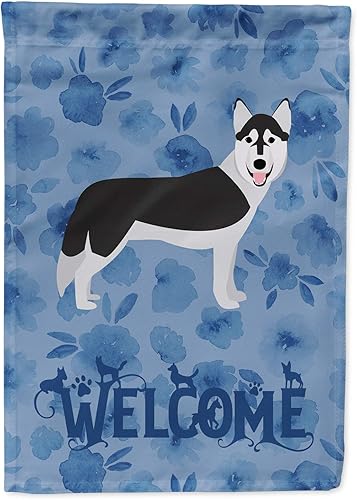 Caroline's Treasures CK6084GF Bandera Husky Siberian Bienvenida Tamaño Jardín Pequeño, Multicolor