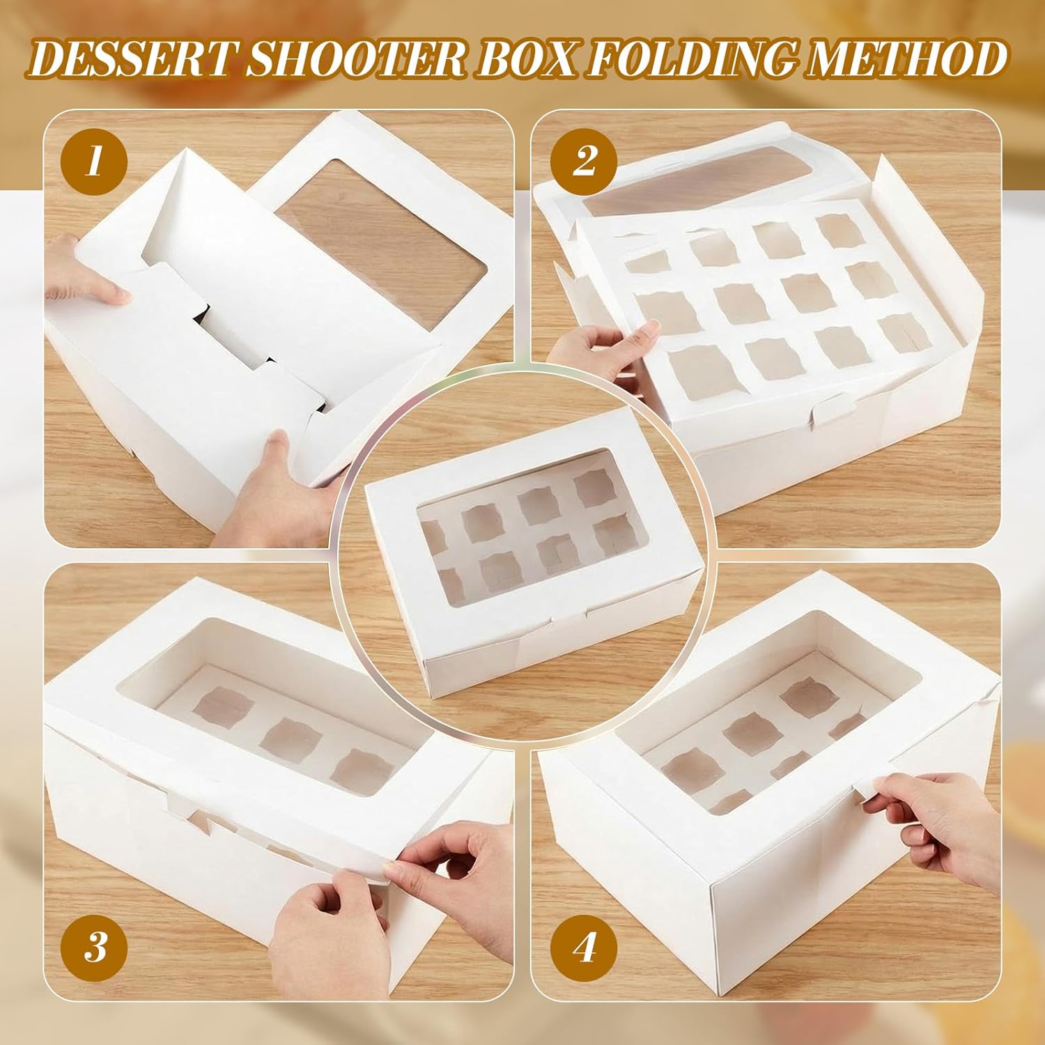 Dessert Shooter Boxes Set Include Transport Boxes Square Mini Dessert Cups Spoons Cupcake Carriers Containers with Windows and Inserts for Bakery Party Supplies(5 oz,Clear,125 Pcs)