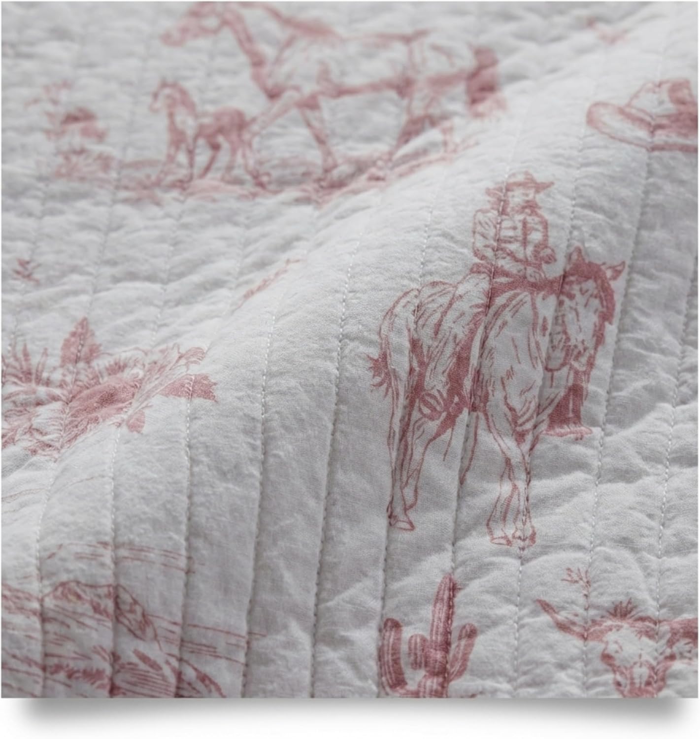 Rod’s True Western Dusty Rose Cowgirl Standard Sham – Vintage Cowgirl Toile Design, Pink and White Reversible Cotton Sham, 20 x 26 in