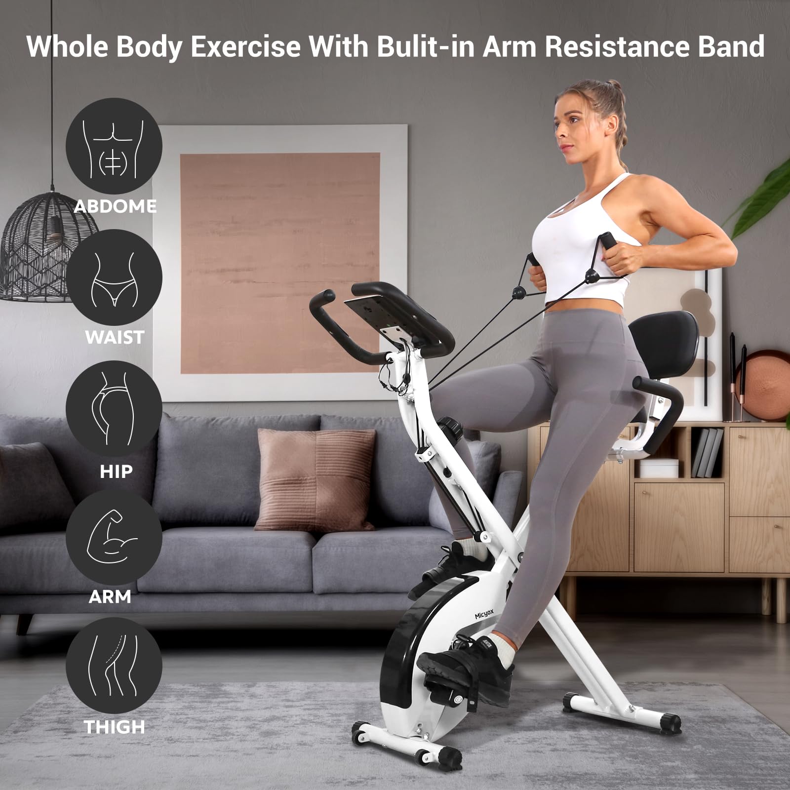 Micyox MX-600 Cyclette Magnetica con Schienale Bicicletta da Ciclismo da Interno Pieghevole con Display LCD e Sensore di Frequenza Cardiaca