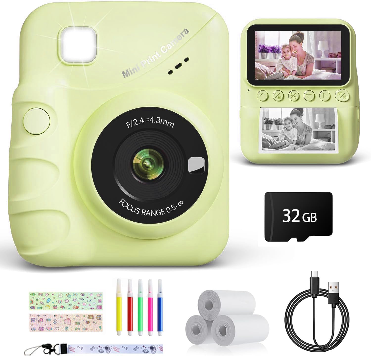 TIATUA Camara Fotos Infantil instantanea, 3,0'' HD 48 MP Cámara Instantánea para Niños con Tarjeta de 32 GB y Papel de Impresión, HD 1080P Cámara Instantánea para Niños y Niñas 3 a 12 Años