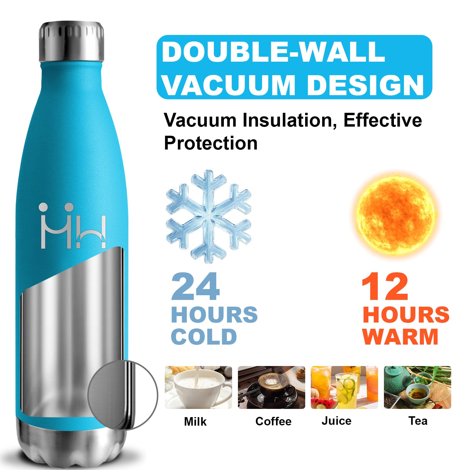 Borraccia Termica, 500 ml Borraccia Acciaio Inox, Borracce Termiche, Senza BPA, Borraccia Scuola, Senza Perdite, Borraccia Piccola, Acciaio Inossidabile 18/8, Borracce per Scuole, Viaggio, Campeggio