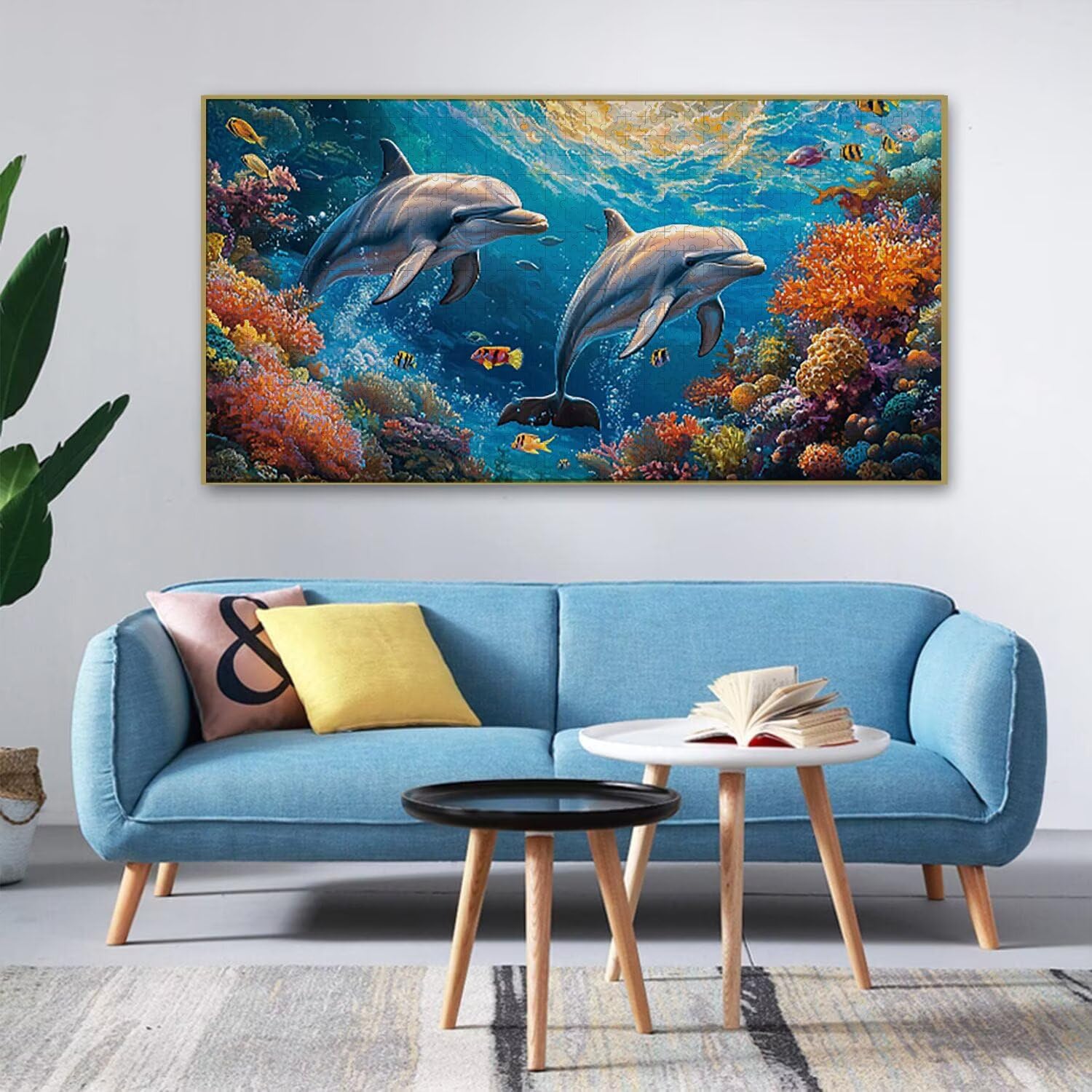 Puzzle dla dorosłych 1692 sztuk, delfiny morskie puzzle, trudne, wyzwanie, puzzle idealnie pasują, napis na plecach, bez pudru, prezent dla seniorów (179x31cm) v329