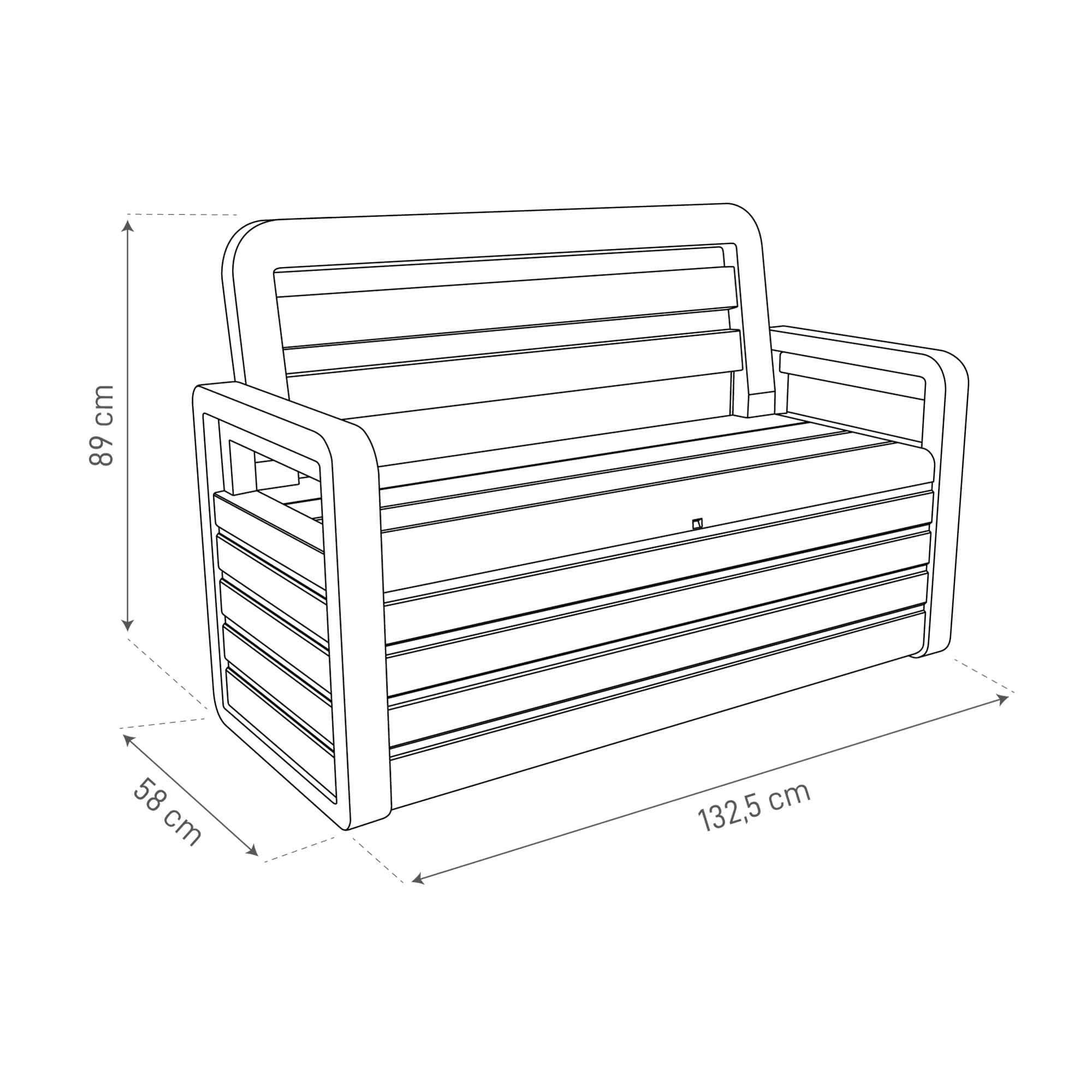 Toomax Foreverspring Cassapanca da 270 litri con seduta per 2 persone 132.5x58x89h cm panca da giardino effetto legno antracite plastica resistente ai raggi UV
