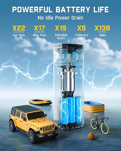 Miniatura 6 de Fanttik Inflador de neumáticos X10 Cross Compresor de aire portátil, bomba de aire de infladodesinflación rápida, inflador inalámbrico de 150 PSI