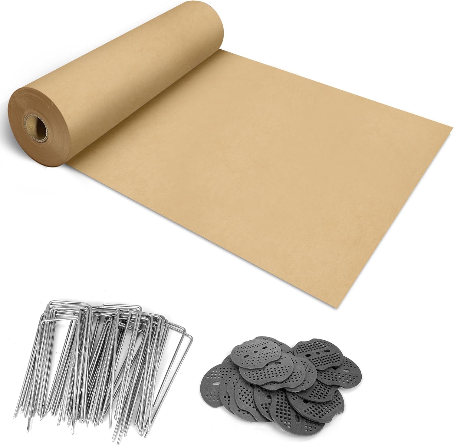 120 x 3 Ft Biodegradable Paper Weed Barrier, Garden Paper Weed Barrier with U-Shaped Ground Nails, Biodegradable Landscape Fabric, Weedguard Plus Paper Mulch for Weed Control & Holds Soil Moisture 120*3ft