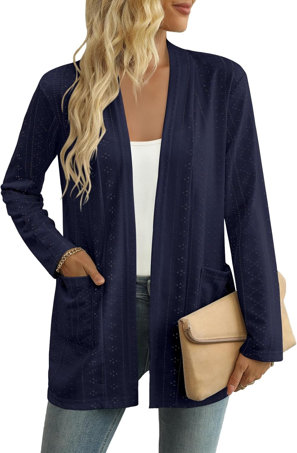 Yincro Women's Lightweight Open Front Cardigan Casual Long Sleeve Loose Cardigans with Pockets
