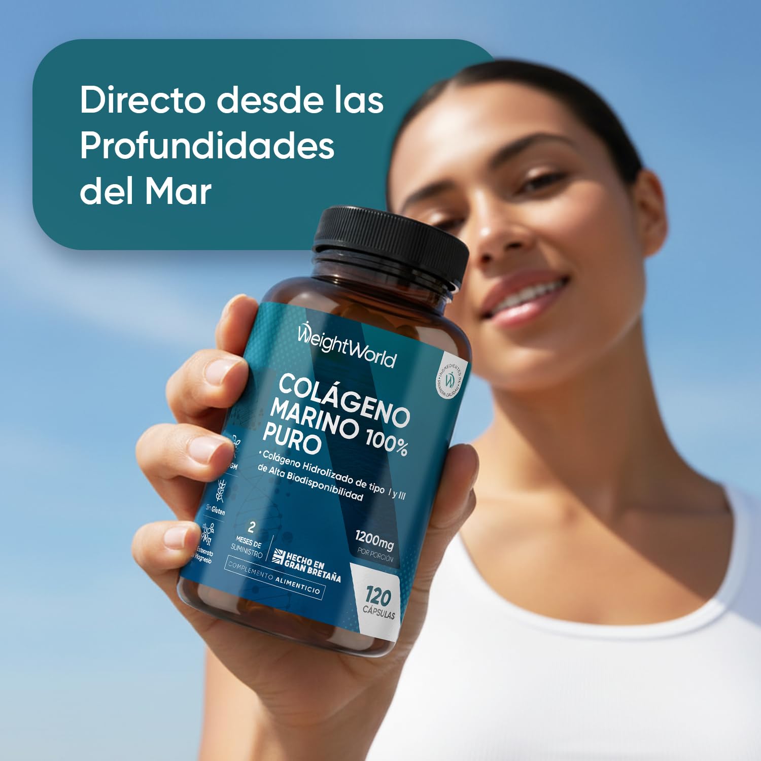 Colágeno Marino Hidrolizado 100% Puro 1200 mg - 120 Cápsulas de Péptidos de Colágeno de Pescado Hidrolizado Tipo I y III - Suministro para 2 Meses, Sin Gluten y Sin OGM