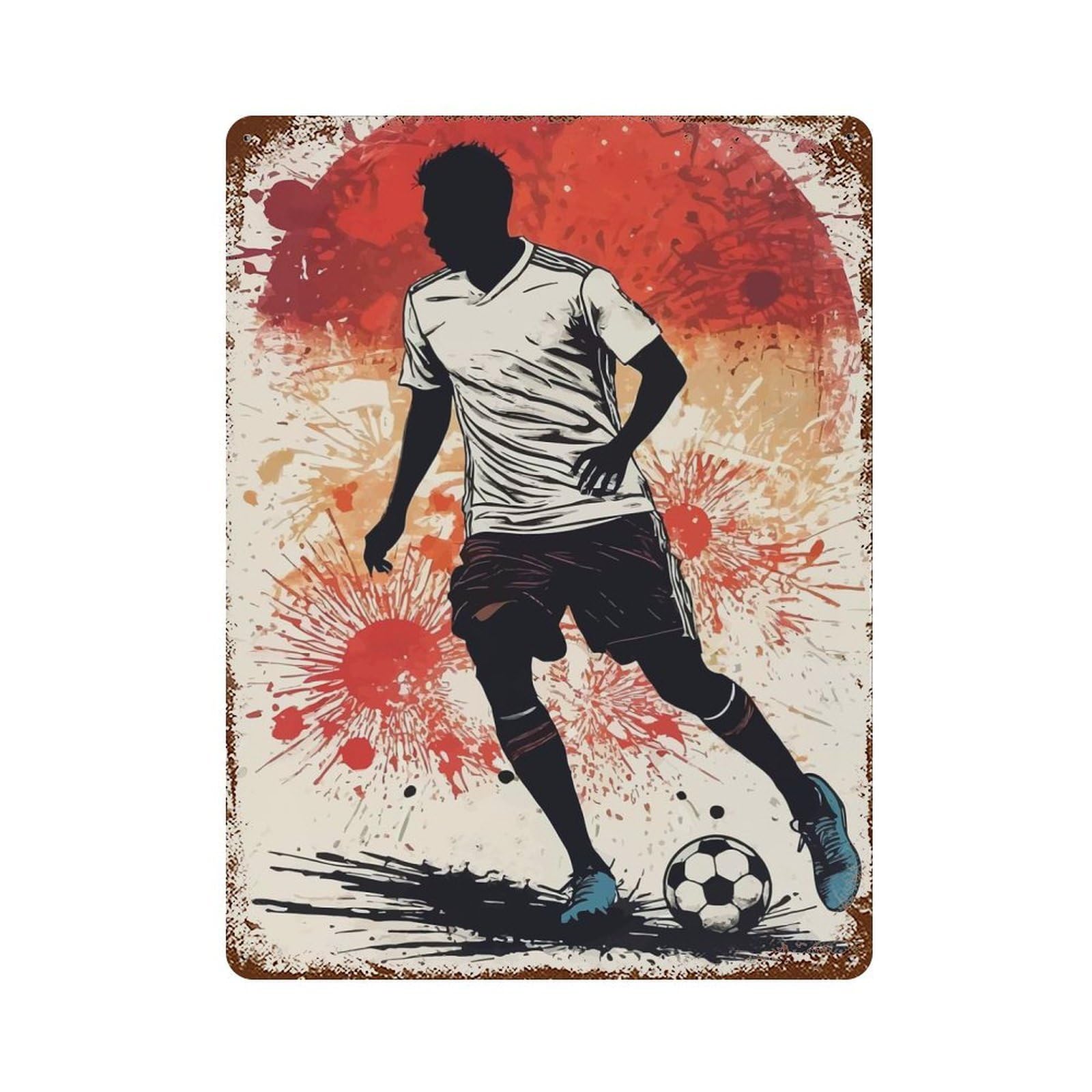 Dynamic Soccer Player Illustration Rust Effect Tin Sign 15.7"x11.8", Ideal for Farmhouse, Kitchen And Entryway Decor