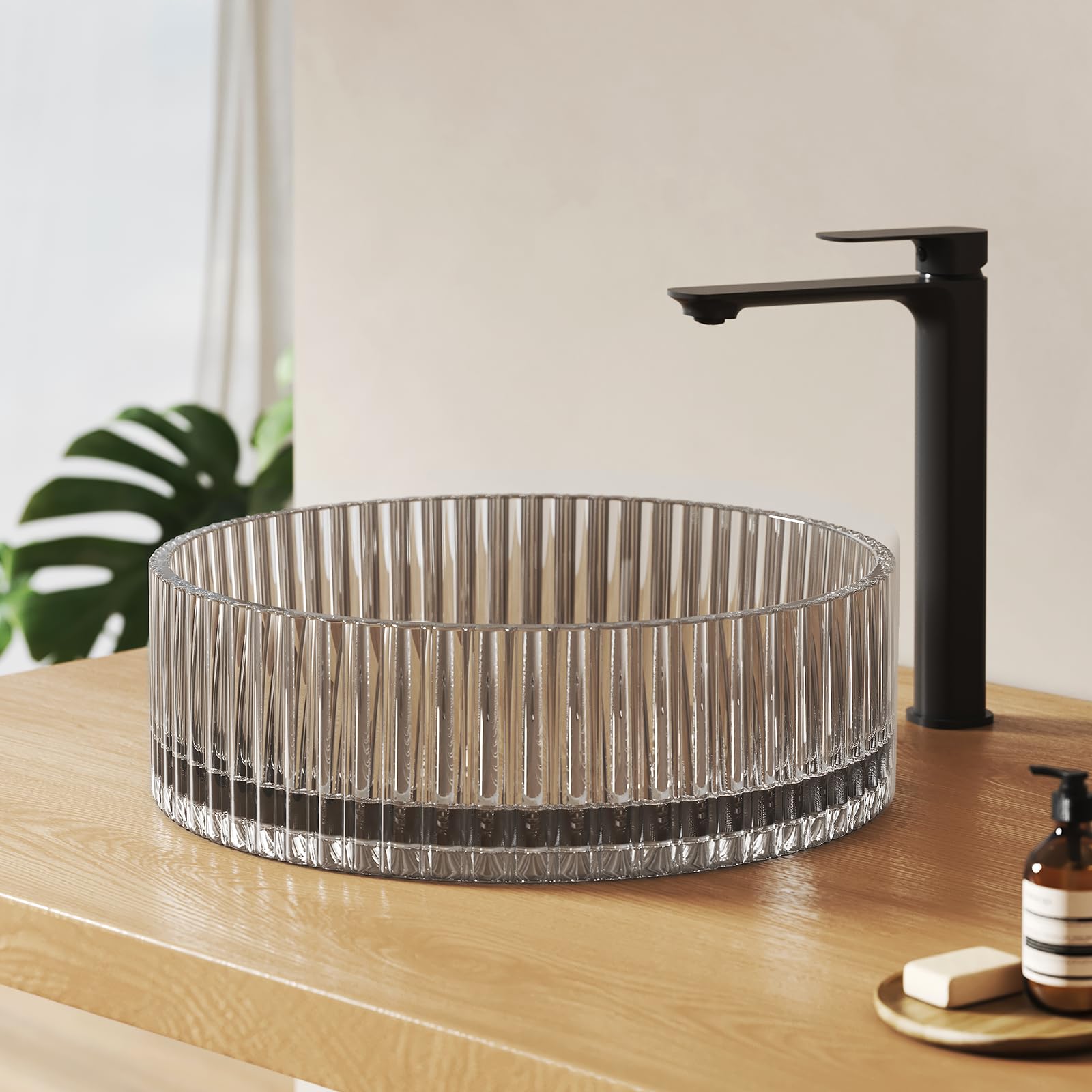 Lavabo de cristal para baño moderno sin agujero gris de 40cm EMKE