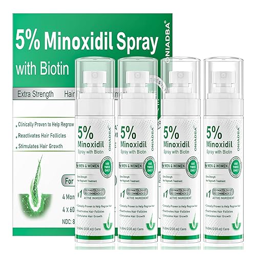 Spray de minoxidil al 5 % para el crecimiento del cabello, paquete de 4 (8.12 onzas), para hombres y mujeres, tratamiento de crecimiento del cabello