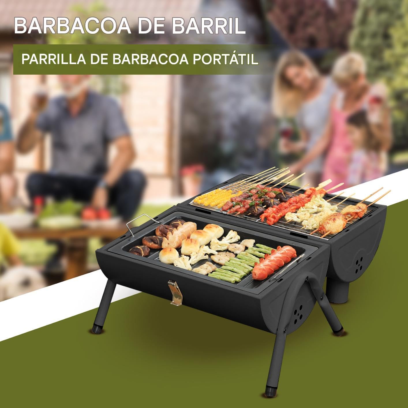 Barbacoa De Barril De Carbón Antideslizante Antiadherente Ventilado | Barbacoa Ahumador Con Asa Para Exteriores Jardín Trasero Patio Porche Jardín Camping Picnic Apartamento Hogar