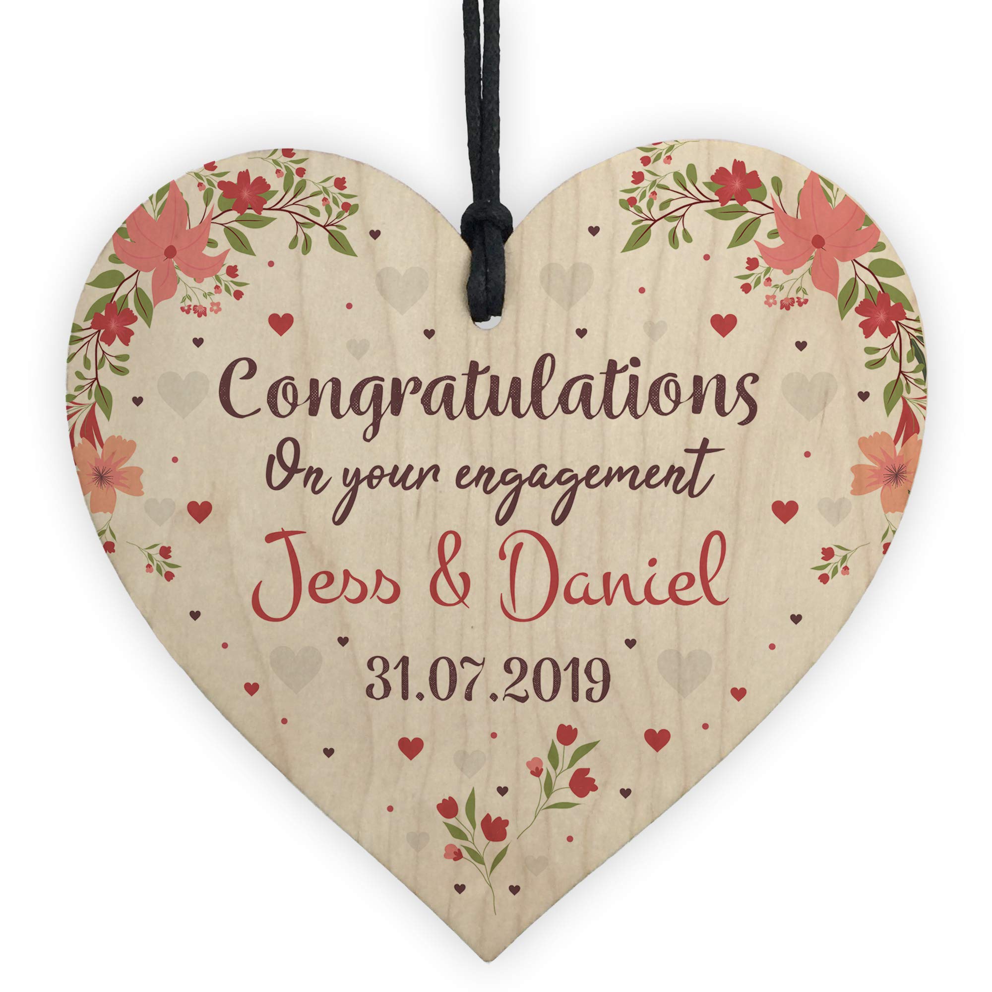 RED OCEAN Personalised Engagement Wooden Heart Congratulations Gift Unique Couple Gift