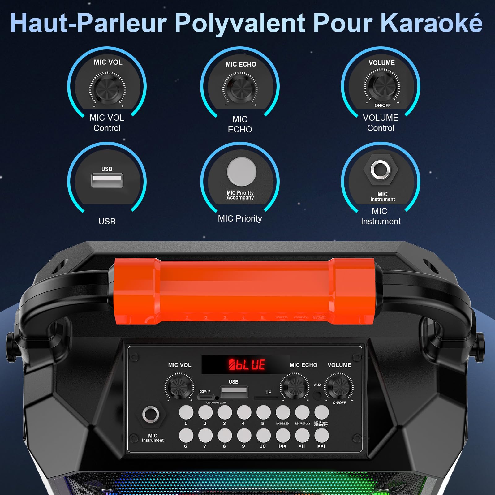 JYX Machine de Karaoké pour Adultes, 80W Enceinte Bluetooth avec 2 Micro sans Fil, Karaoke Complet avec REC/AUX/USB/TF, Équipement de Karaoke Portable pour Fêtes à Domicile/Camping en Plein Air