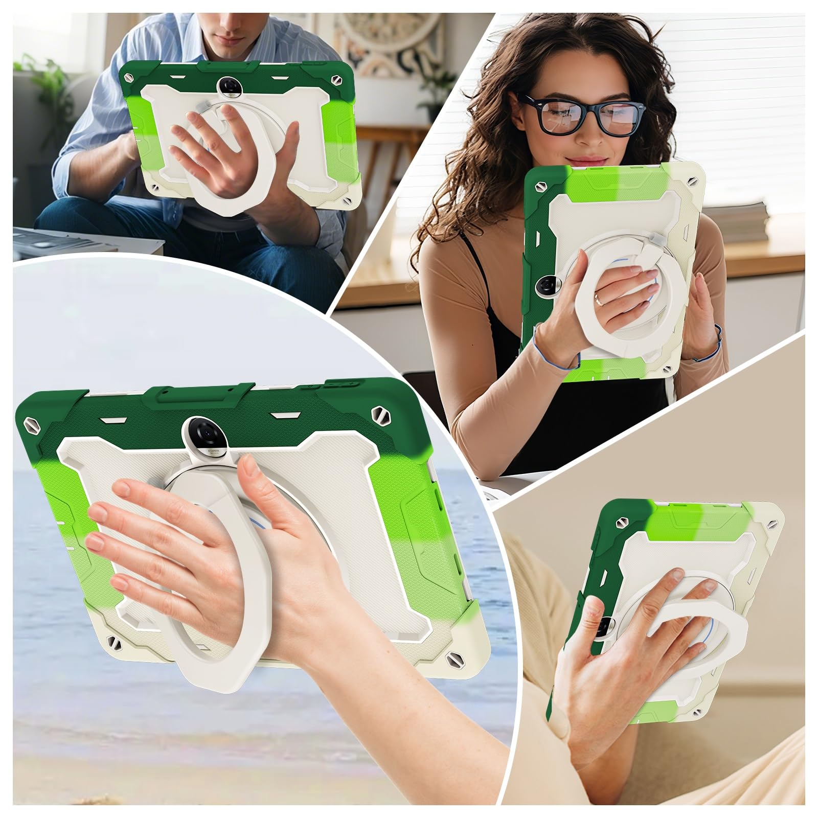 Custodia protettiva resistente per Honor Pad 9 2023 da 12,1 pollici, supporto girevole a 360°, tracolla, portapenne e anello per manico, copertura antiurto, per bambini e adulti (verde