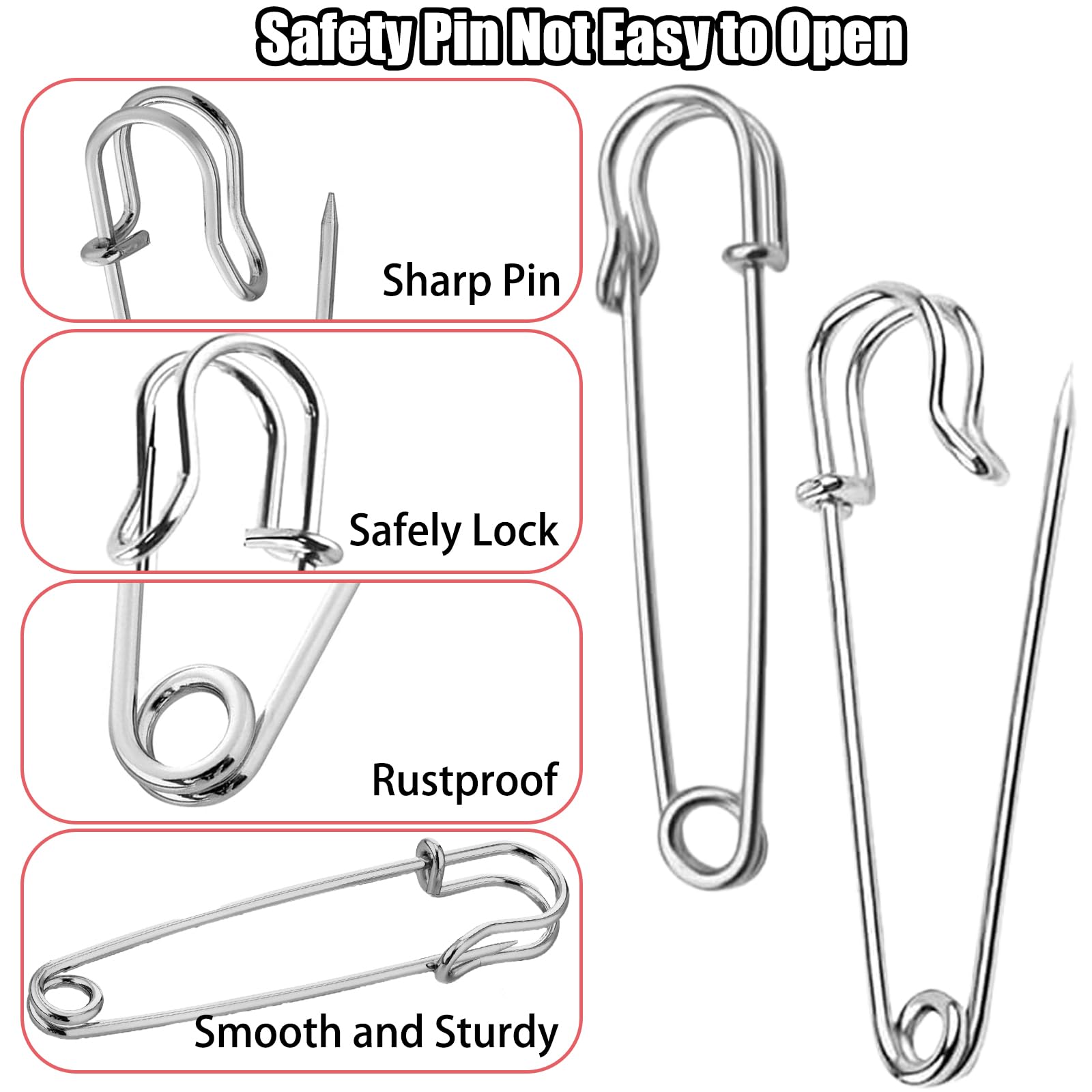 Spille da Balia Grandi 50 mm - Accessori da Cucito di Sicurezza in Acciaio Inossidabile per Abbigliamento, Gioielleria, Artigianato (30 Pezzi)