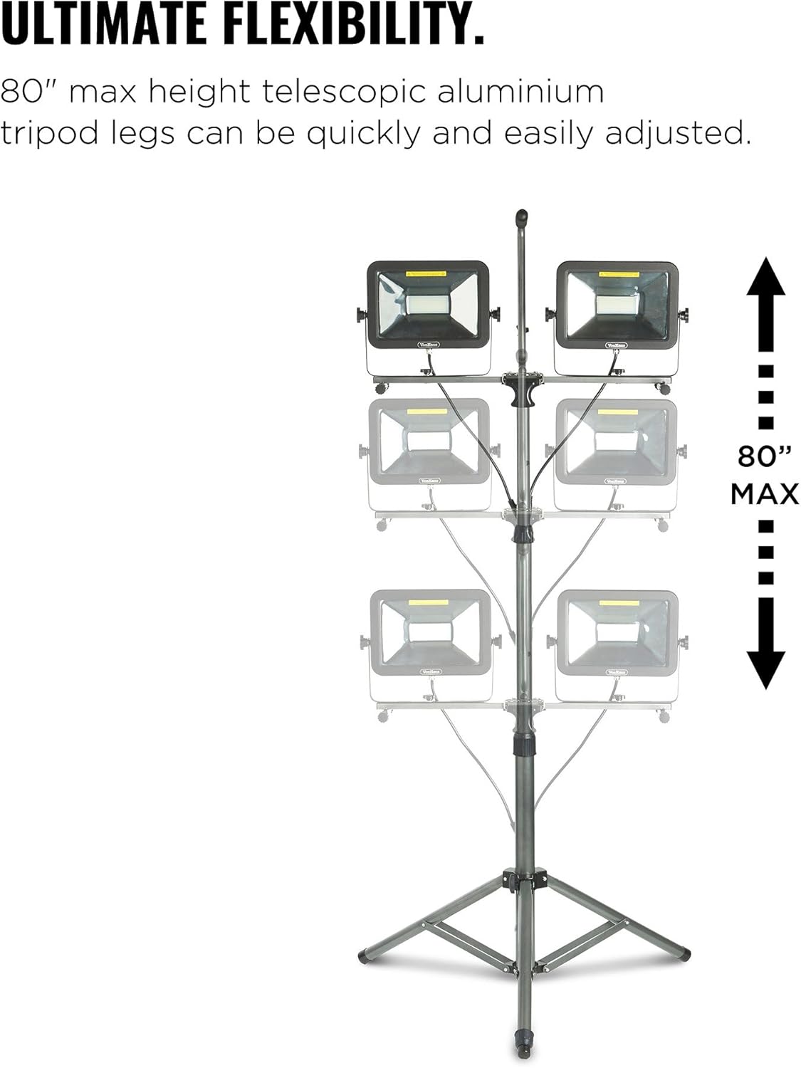Prоmо 40% оƒƒ VonHaus Two-Head 10000 Lumen LED Work Light with Detachable Metal Lamp Housing, Metal Telescopic Tripod Stand, Rotating Waterproof Lamps and 8.2Ft Power Cord