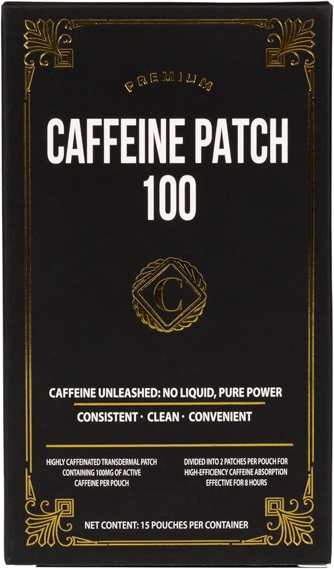 Caffeine Patch 100mg – Natural Energy Booster for Success, Coffee Alternative, Caffeine Supplement – Highly Caffeinated to Support Focus, Alertness, Workout, Study, Work, Travel – 15 Pack