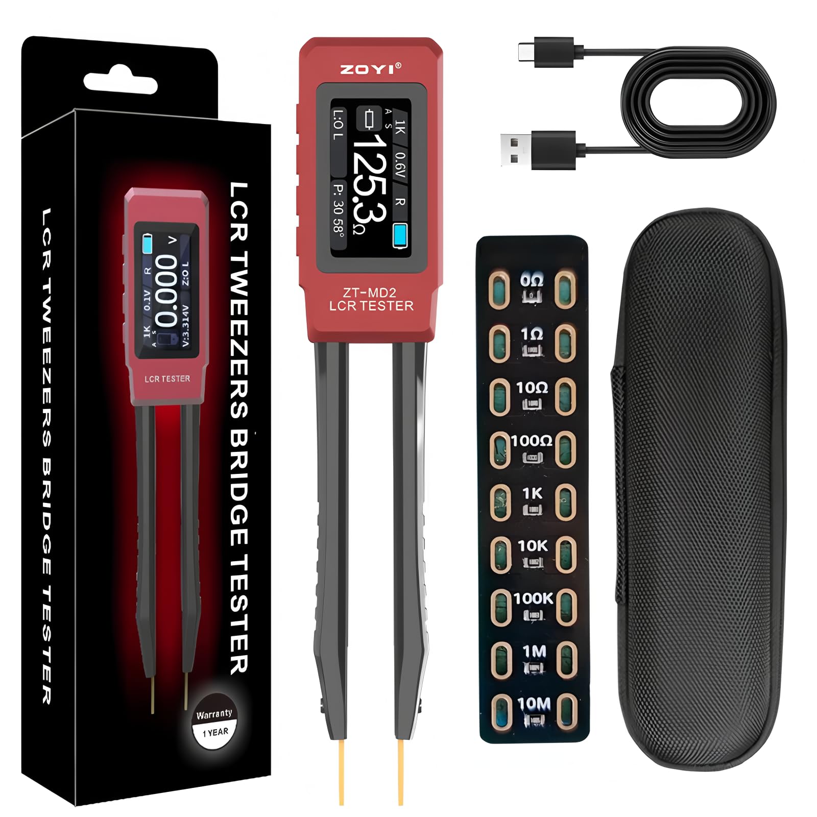 Mini pince à épiler intelligente LCR SMD ESR Testeur Résistance Capacitance Inductance Continuité Diode Test Outils de mesure (ZT-MD2 + carte d'étalonnage)