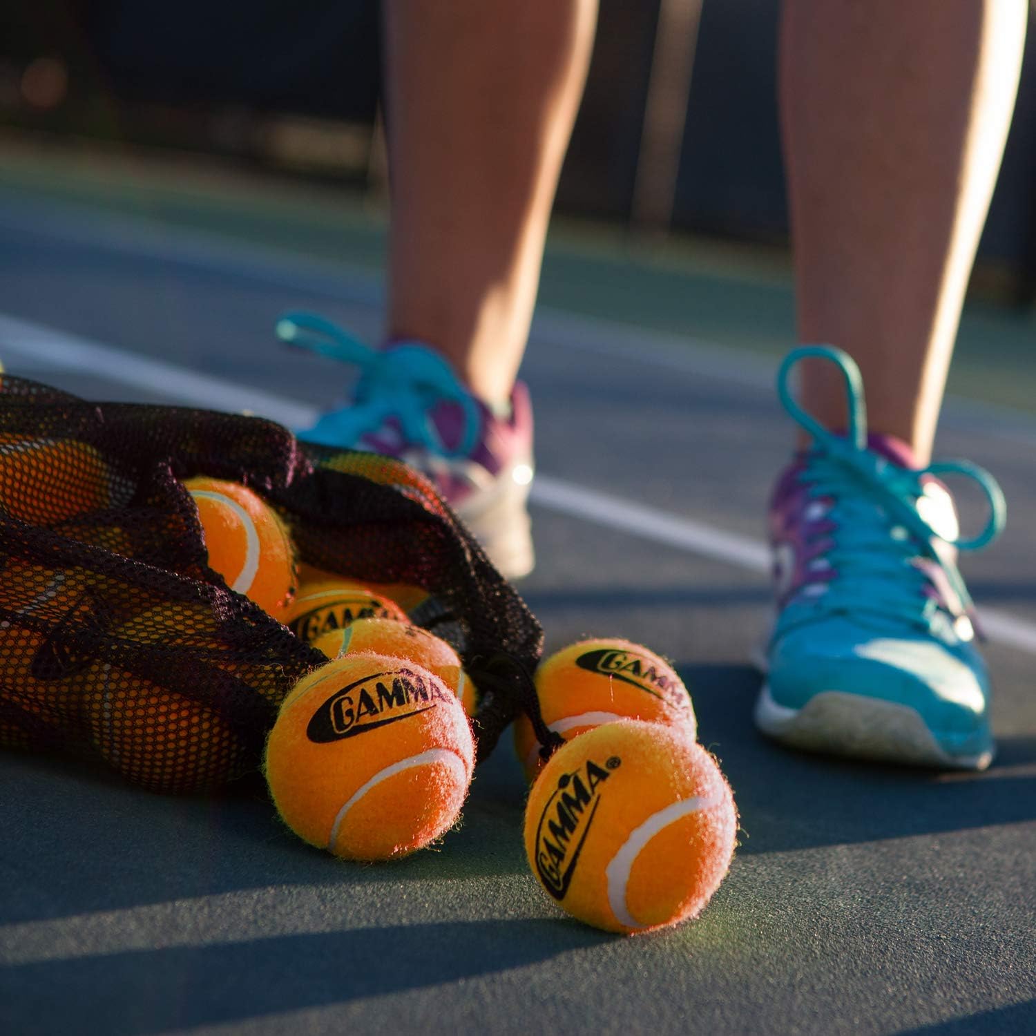 Gamma Bag of Pressureless Tennis Balls - Sturdy & Reuseable Mesh Bag with Drawstring for Easy Transport - Bag-O-Balls (18-Pack of Balls, Orange)