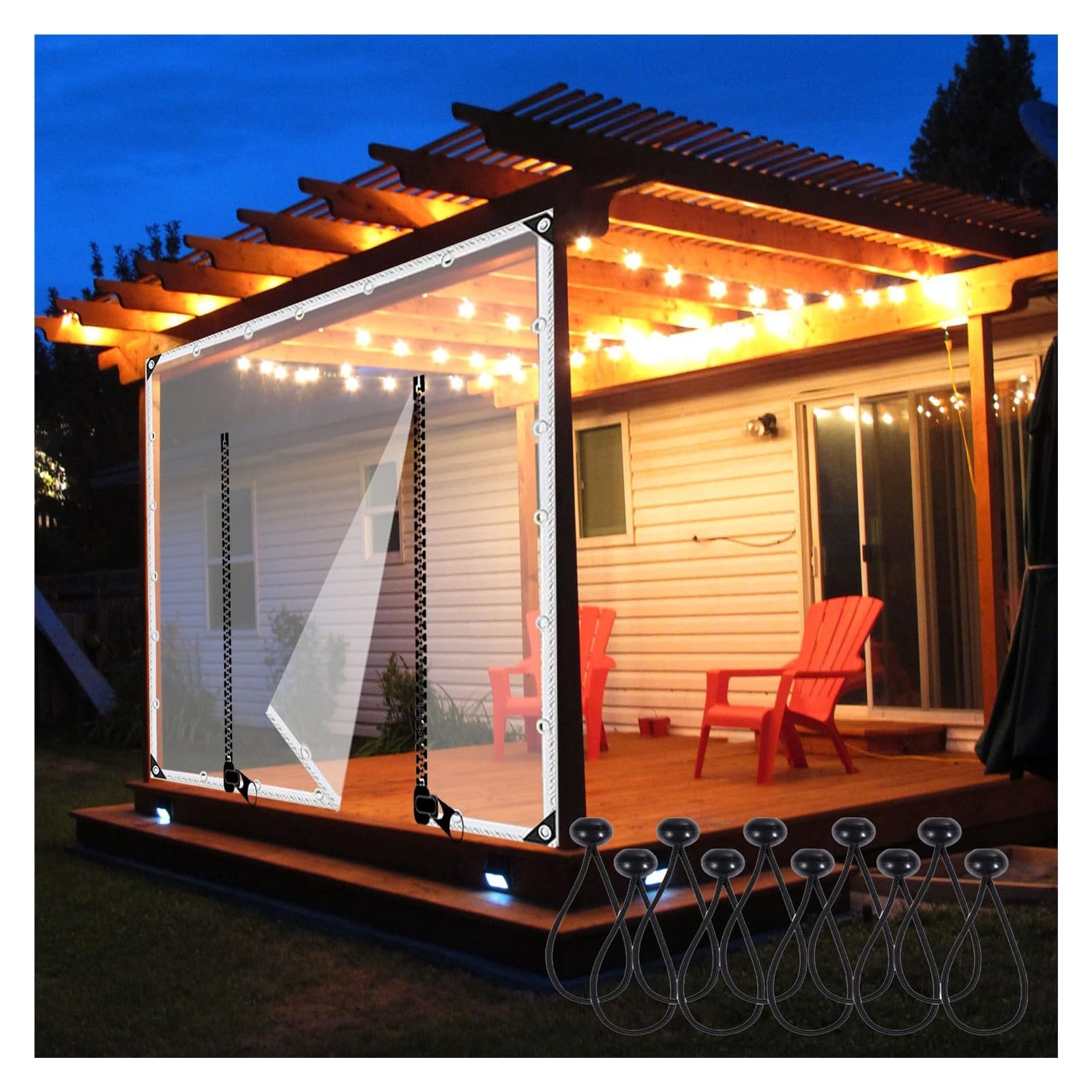 VagxTbs Transparente Toldos Impermeables Exterior, Cubierta de PVC Impermeable con Cremallera Plegable Lona de Plástico PVC para Terrazas Balcon (8x3m)