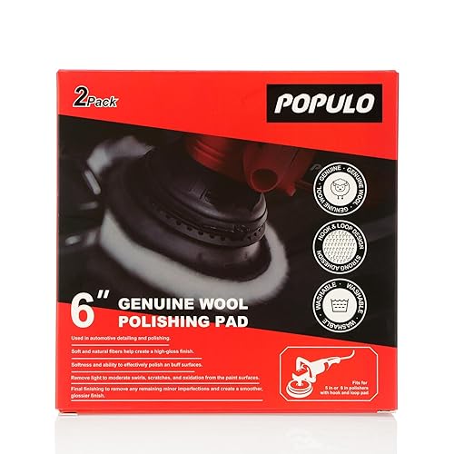 POPULO Almohadillas de pulido estilo velcro de lana auténtica de 6 pulgadas (paquete de 2)