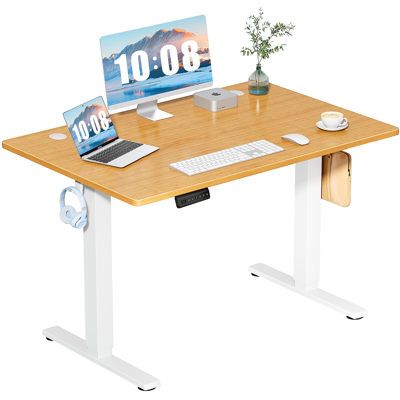 DUMOS Standing Desk with Whole-Piece Desktop Board, 48x24in Electric Height Adjustable Stand Up Desk, Modern Ergonomic Sit Stand Rising Table, Computer Workstation for Home Office, Oak(2 Packages)