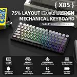 X85 Clavier mécanique sans fil, TKL 82 Clefs Bluetooth 5.0/2.4GHz/USB-C Clavier de Custon à chaud, Structure de jet,Knob,RGB Clavier de jeu rétroéclairé pour PC/Mac/PS4/Xbox(Noir)