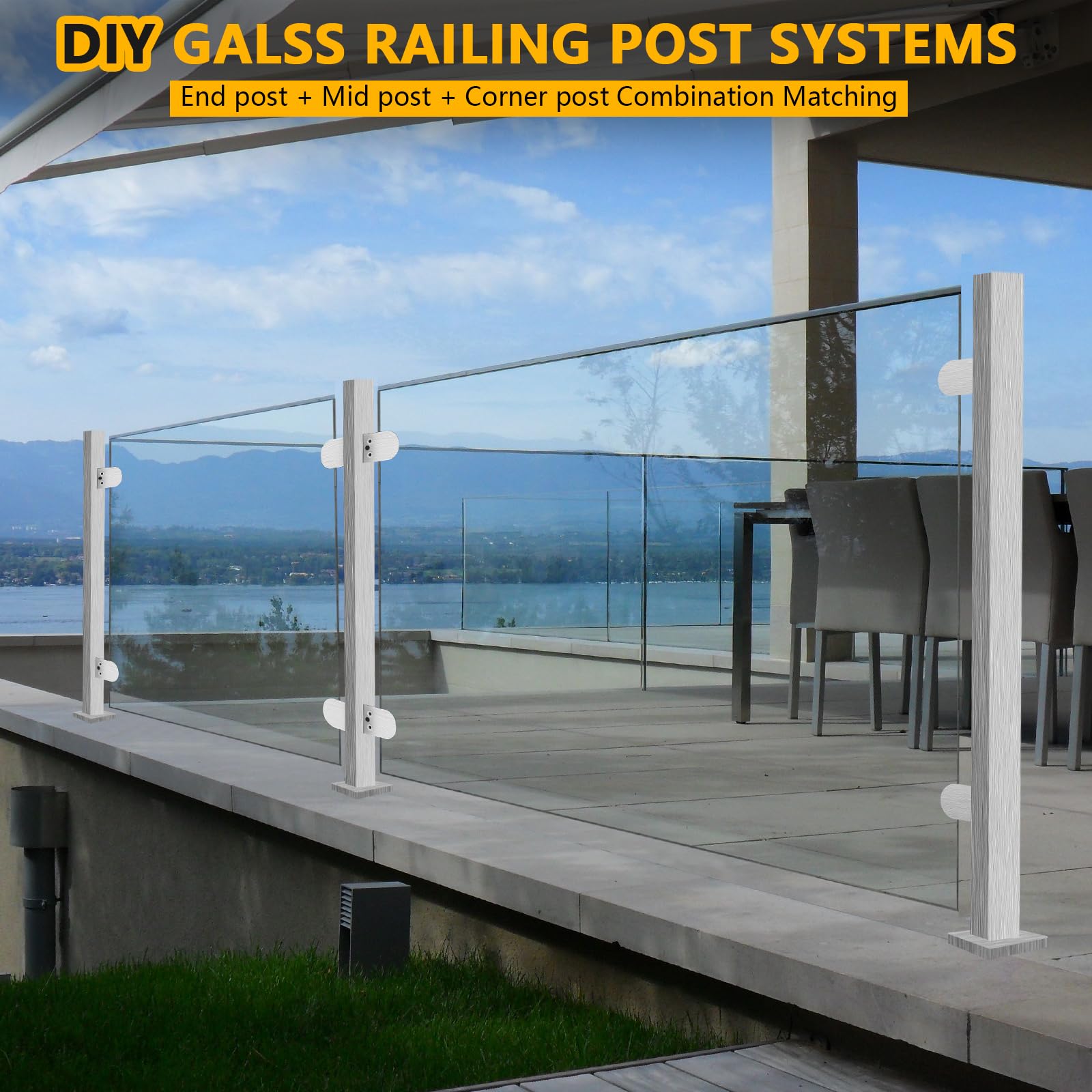 Poteau d'extrémité de balustrade en verre en acier inoxydable 304 avec pince pour intérieur et extérieur, balustrade de terrasse, balcon, grenier, escalier (poteau d'extrémité, brossé